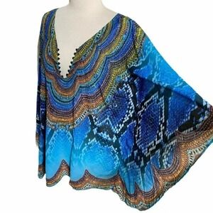 Gloss line 1 blue & multicolor boho‎ kaftan tunic Art to Wear Colorful Fairycore